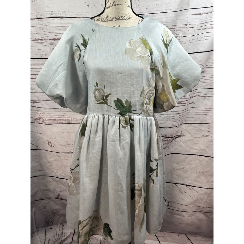 & Other Stories Floral Print Tie Back Linen Mini Dress | Puff Sleeve | Women